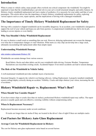 The Importance of Timely Hickory Windshield Replacement for Safety
