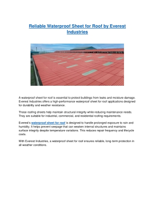 Reliable Waterproof Sheet for Roof by Everest Industries