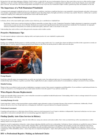 Hickory's Best Practices for Maintaining Your Vehicle's Windshield