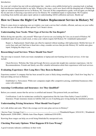 How to Choose the Right Car Window Replacement Service in Hickory NC