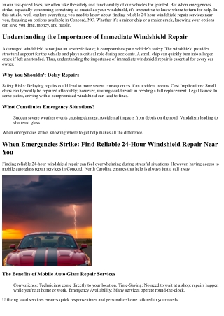 When Emergencies Strike: Find Reliable 24-Hour Windshield Repair Near You
