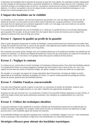 Backlinks touristiques : un guide pour éviter les pièges courants