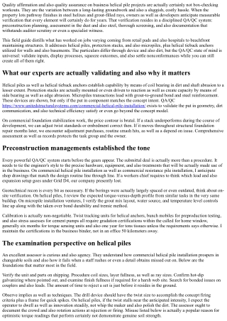 Commercial Helical Pile Installation QA/QC: Assessment and Documents