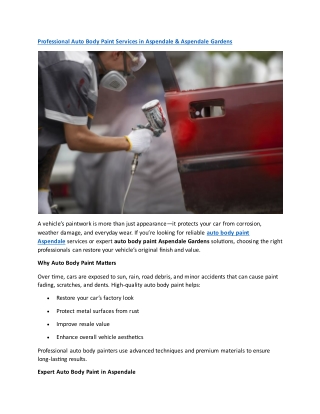 Professional Auto Body Paint Services in Aspendale & Aspendale Gardens