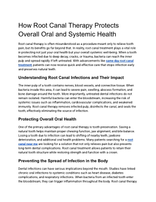 How Root Canal Therapy Protects Overall Oral and Systemic Health