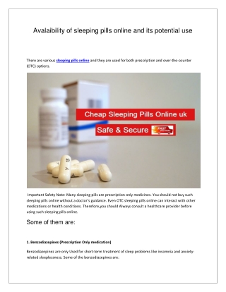 Avalaibility of sleeping pills online and its potential use