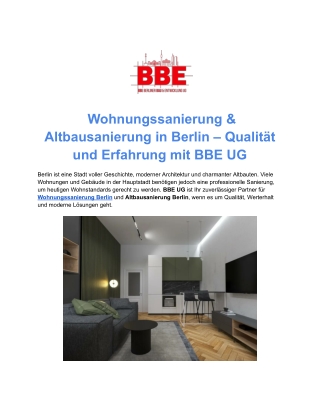 Sanierungsunternehmen in Berlin | BBE UG
