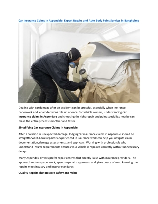 Car Insurance Claims in Aspendale: Expert Repairs and Auto Body Paint Services