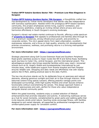 Trehan BPTP Astaire Gardens Sector 70A - Premium Low-Rise Elegance in Gurgaon