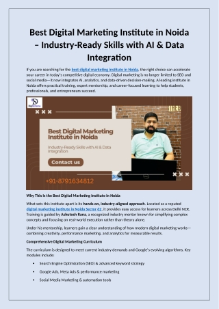Best Digital Marketing Institute in Noida – Industry-Ready Skills with AI & Data Integration