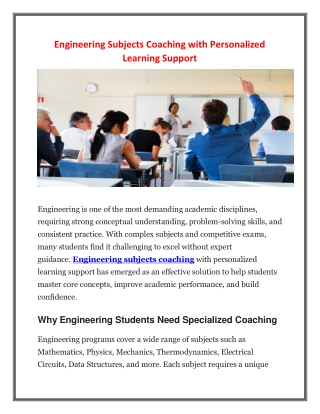 Engineering Subjects Coaching with Personalized Learning Support