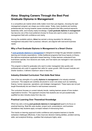 Aima_ Shaping Careers Through the Best Post Graduate Diploma in Management