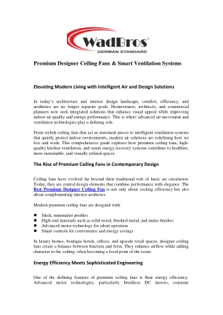 Premium Designer Ceiling Fans & Smart Ventilation Systems