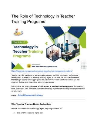 The Role of Technology in Teacher Training Programs