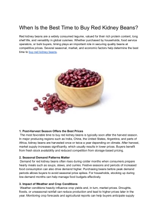 When Is the Best Time to Buy Red Kidney Beans