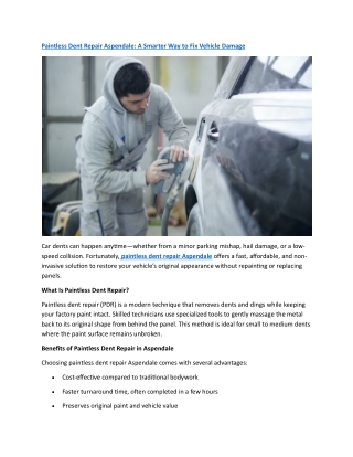Paintless Dent Repair Aspendale    A Smarter Way to Fix Vehicle Damage