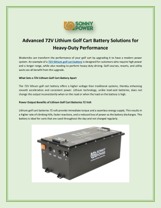 Advanced 72V Lithium Golf Cart Battery Solutions for Heavy-Duty Performance