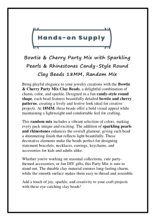 Bowtie & Cherry Party Mix with Sparkling Pearls & Rhinestones Candy‑Style Round Clay Beads 18MM, Random Mix