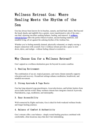 Wellness Retreat Goa Where Healing Meets the Rhythm of the Sea