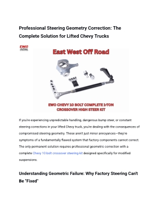 Professional Steering Geometry Correction | Complete Dana 44 & Chevy 10 Bolt Cro