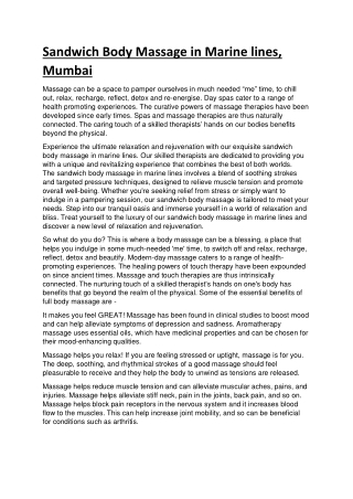 Sandwich Body Massage in Marine lines