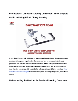 Off Road Steering Correction Kit | Complete Dana 44 & Chevy 10 Bolt Crossover So