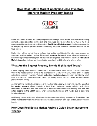 How Real Estate Market Analysis Helps Investors Interpret Modern Property Trends