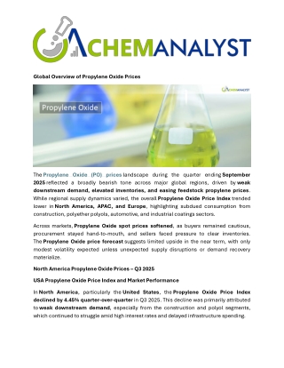 Propylene Oxide Prices Trend and Forecast: Global Market Outlook 2025