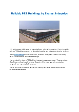 Reliable PEB Buildings by Everest Industries