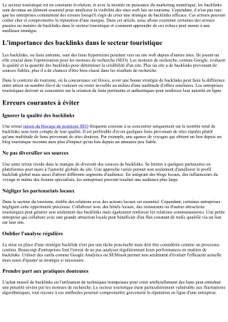 Apprendre des erreurs passées en matière de backlinks dans le secteur touristiqu
