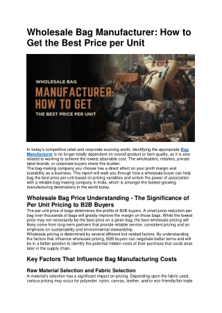 Wholesale Bag Manufacturer: How to Get the Best Price per Unit