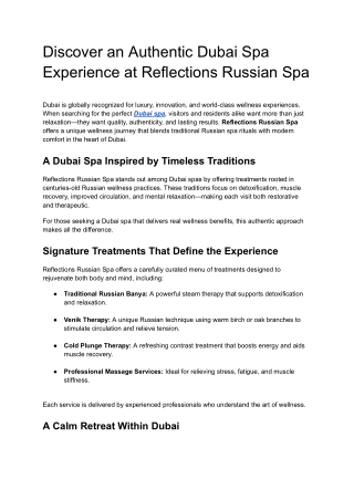 Discover an Authentic Dubai Spa Experience at Reflections Russian Spa
