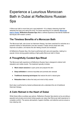Experience a Luxurious Moroccan Bath in Dubai at Reflections Russian Spa