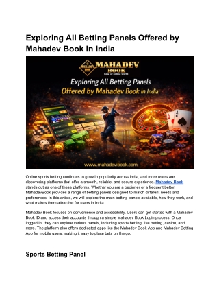 Exploring All Betting Panels Offered by Mahadev Book in India