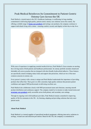 Peak Medical Reinforces Its Commitment to Patient