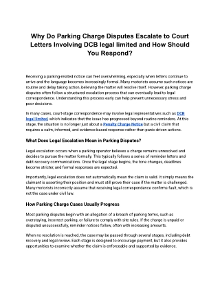 Why Do Parking Charge Disputes Escalate to Court Letters Involving DCB legal limited