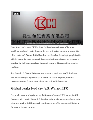 CK Hutchison Targets $30 Billion Valuation with Dual Listing in Hong Kong and London