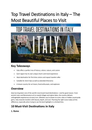 Top Travel Destinations in Italy – The Most Beautiful Places to Visit