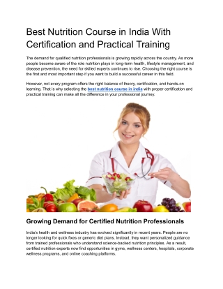 Best Nutrition Course in India With Certification and Practical Training