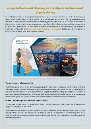 Using International Shipping to Investigate International Supply Chains