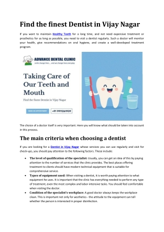 Taking Care of Our Teeth and Mouth - Advance Dental Clinic