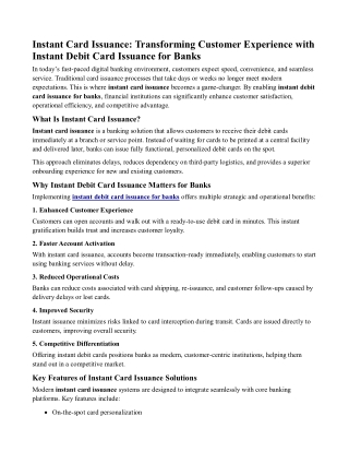 Instant Card Issuance Transforming Customer Experience with Instant Debit Card Issuance for Banks