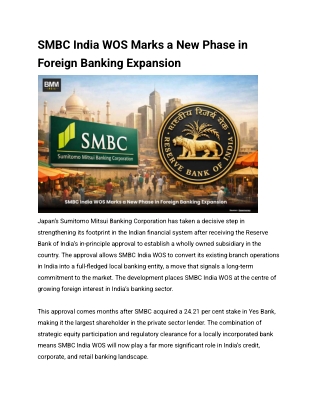 SMBC India WOS Marks a New Phase in Foreign Banking Expansion