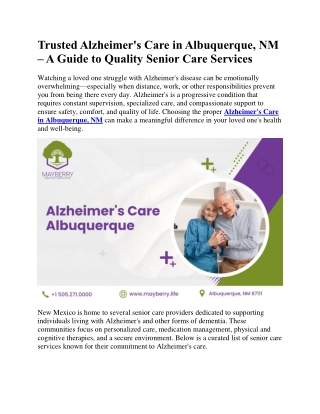 Trusted Alzheimer’s Care in Albuquerque, NM – A Guide to Quality Senior Care Services