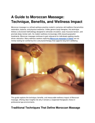 A Guide to Moroccan Massage Technique, Benefits, and Wellness Impact