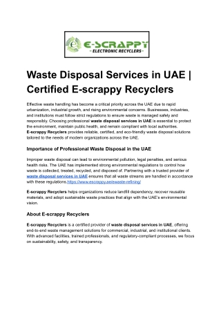 Waste Disposal Services in UAE _ Certified E-scrappy Recyclers