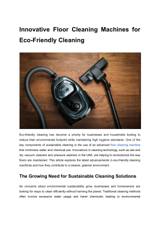 Innovative Floor Cleaning Machines for Eco-Friendly Cleaning