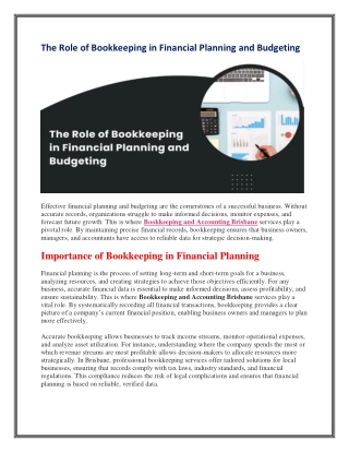 The Role of Bookkeeping in Financial Planning and Budgeting