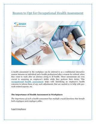 Reason to Opt for Occupational Health Assessment