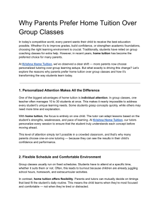 Why Parents Prefer Home Tuition Over Group Classes